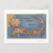 Auto-kaart van de toeristen met Cape Cod Briefkaart (Voorkant)