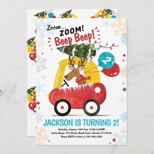 Auto Kerstmis Verjaardag Uitnodigen Jongens Auto U Kaart (Voorkant / Achterkant)