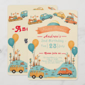 Auto kids verjaardagsthema Flat uitnodiging (Voorkant / Achterkant)