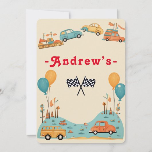 Auto kids verjaardagsthema Flat uitnodiging (Achterkant)