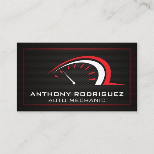 Auto-kilometerteller Logo | Zwarte metallic achter Visitekaartje (Voorkant)