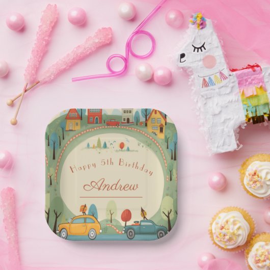 Auto kinderen verjaardag papieren bordje (Feest)