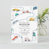 Auto Kinderverjaardagsfeest Uitnodiging (Staand voorkant)