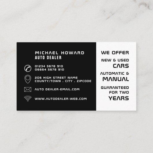 Auto Logo, Auto Dealer Visitekaartje (Achterkant)
