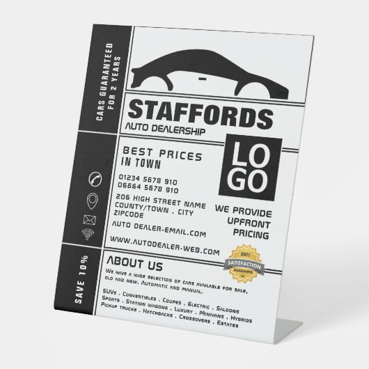 Auto Logo, Auto Dealership Adverteren Reclamebord Met Voetstuk (Voorkant)
