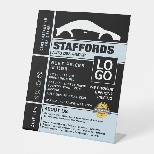 Auto Logo, Auto Dealership Adverteren Reclamebord Met Voetstuk (Voorkant)