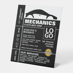 Auto-Logo, automatische mechanisme en reparaties A Reclamebord Met Voetstuk