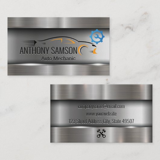 Auto Logo Metallic | Versnellingssleutel Visitekaartje (Voorkant / Achterkant)