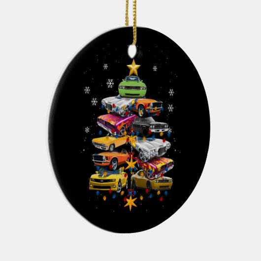 Auto Madness Kerstboom Klassieke Spier Auto's XMA Keramisch Ornament (Rechts)