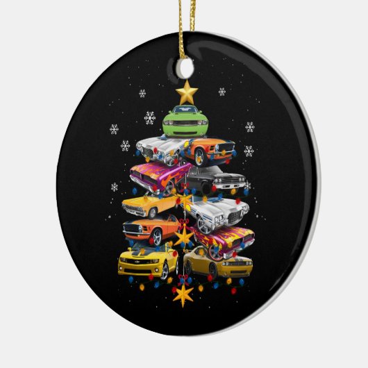 Auto Madness Kerstboom Klassieke Spier Auto's XMA Keramisch Ornament (Links)