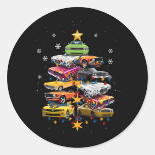 Auto Madness Kerstboom Klassieke Spier Auto's XMA Ronde Sticker