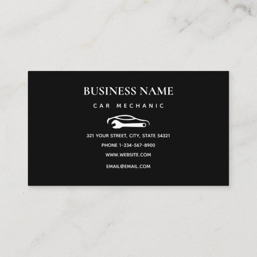 Auto Mechanic Auto Reparatie Shop Machinist Wit Visitekaartje (Achterkant)