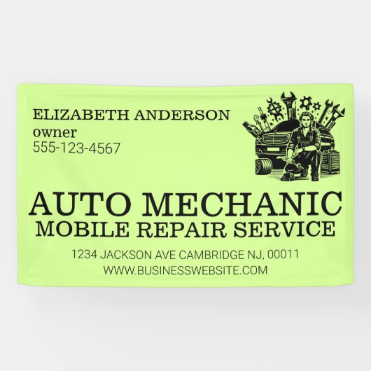 Auto Mechanic Automotive Repair Metalen Bedrijf Spandoek (Horizontaal)