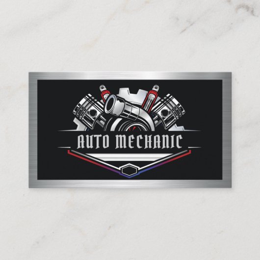 Auto Mechanic Automotive Repair Service Metal  Visitekaartje (Voorkant)