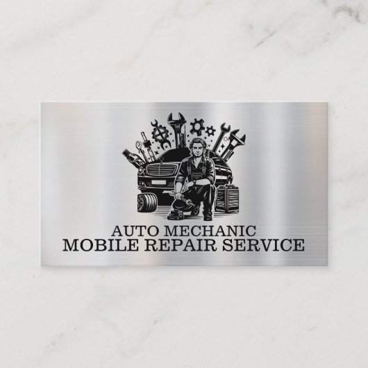 Auto Mechanic Automotive Reparatie Metalen Contact Visitekaartje (Voorkant)