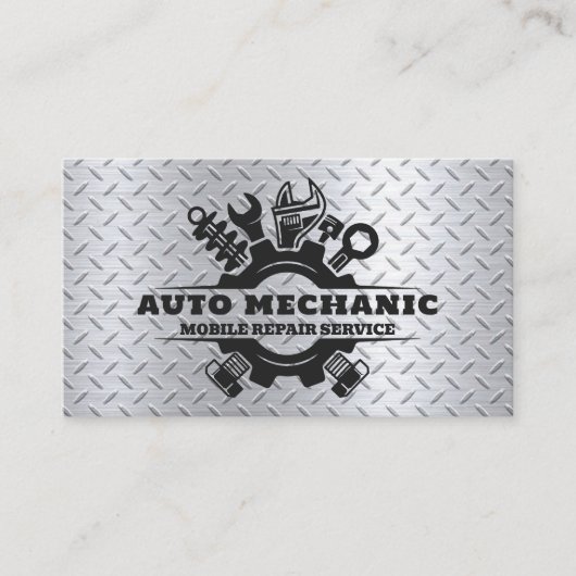 Auto Mechanic Automotive Reparatie Service Metaal Visitekaartje (Voorkant)