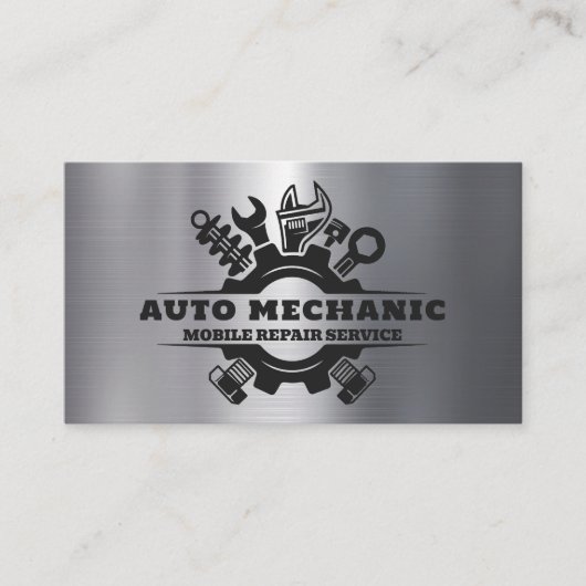 Auto Mechanic Automotive Reparatie Service Metaal Visitekaartje (Voorkant)