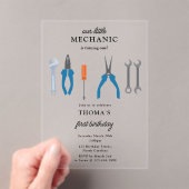 Auto Mechanic Automotive Tools Boy Eerste Verjaard Acryl Uitnodigingen (Insitu (Draagbaar))