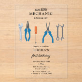 Auto Mechanic Automotive Tools Boy Eerste Verjaard Acryl Uitnodigingen (Voorkant)