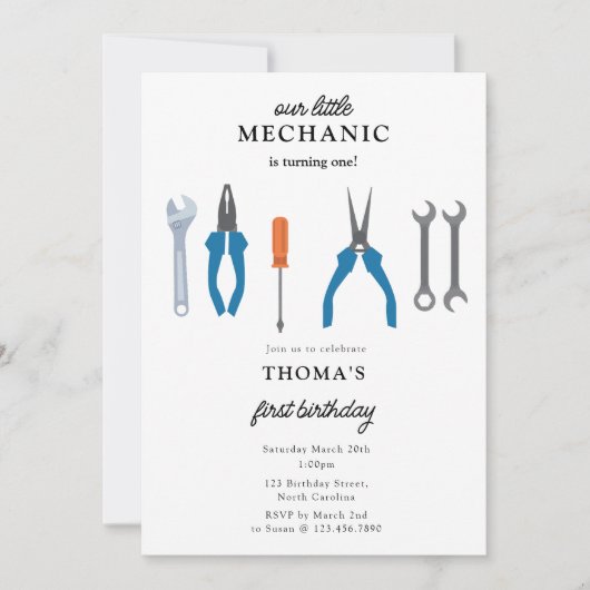 Auto Mechanic Automotive Tools Boy Eerste Verjaard Kaart (Voorkant)