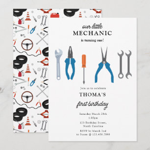 Auto Mechanic Automotive Tools Boy Eerste Verjaard Kaart