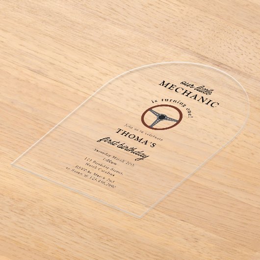 Auto Mechanic Automotive Tools Boy Kids Verjaardag Acryl Uitnodigingen (Laagn)