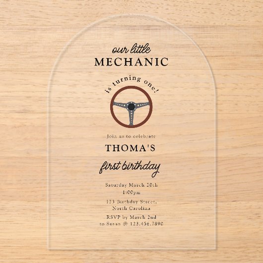 Auto Mechanic Automotive Tools Boy Kids Verjaardag Acryl Uitnodigingen (Voorkant)