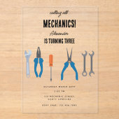 Auto Mechanic Automotive Tools Boy Verjaardagsfees Acryl Uitnodigingen (Voorkant)