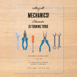 Auto Mechanic Automotive Tools Boy Verjaardagsfees Acryl Uitnodigingen