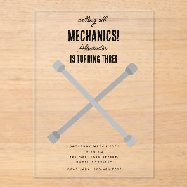 Auto Mechanic Automotive Tools Boy Verjaardagsfees Acryl Uitnodigingen
