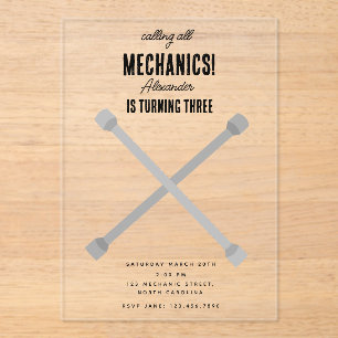 Auto Mechanic Automotive Tools Boy Verjaardagsfees Acryl Uitnodigingen