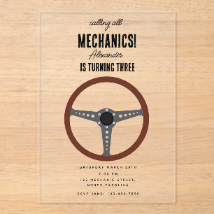 Auto Mechanic Automotive Tools Boy Verjaardagsfees Acryl Uitnodigingen