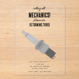 Auto Mechanic Automotive Tools Boy Verjaardagsfees Acryl Uitnodigingen