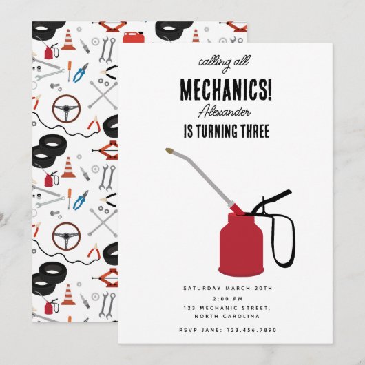 Auto Mechanic Automotive Tools Boy Verjaardagsfees Kaart (Voorkant / Achterkant)