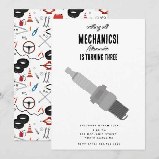 Auto Mechanic Automotive Tools Boy Verjaardagsfees Kaart (Voorkant / Achterkant)
