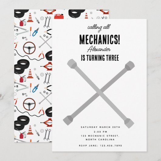 Auto Mechanic Automotive Tools Boy Verjaardagsfees Kaart (Voorkant / Achterkant)
