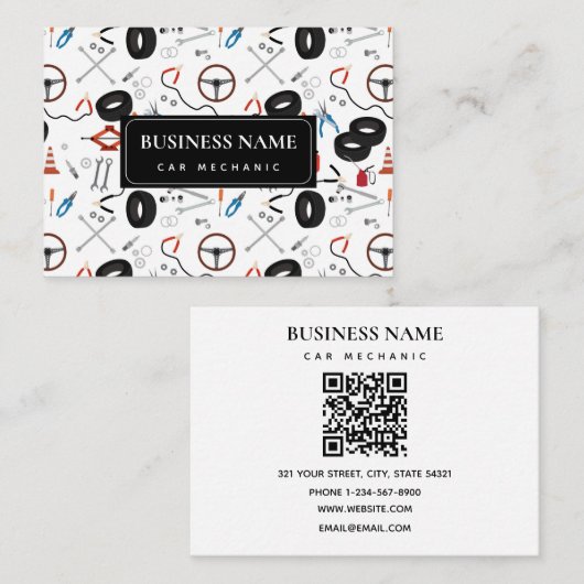 Auto Mechanic Automotive Tools QR-code Visitekaartje (Voorkant / Achterkant)
