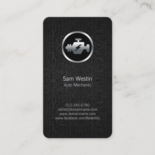 Auto Mechanic Car Engine Icon Zwart Visitekaartje (Voorkant)