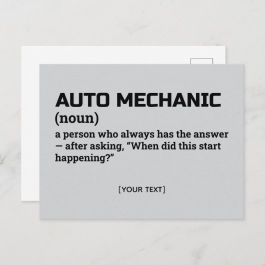 Auto Mechanic Definition – Office Humor Briefkaart (Voorkant / Achterkant)