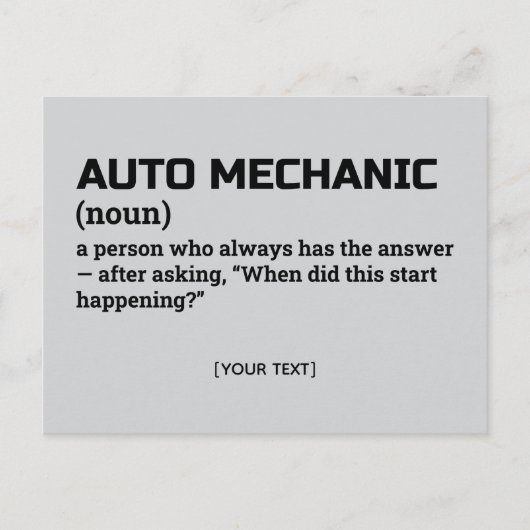Auto Mechanic Definition – Office Humor Briefkaart (Voorkant)