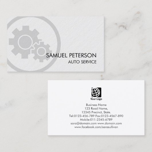 Auto Mechanic Gear Cogs Icon Visitekaartje (Voorkant / Achterkant)