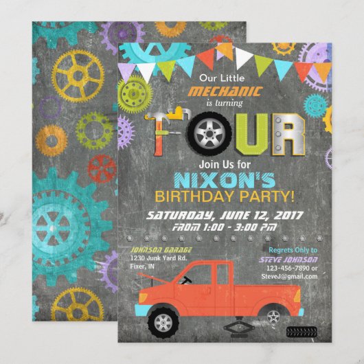 Auto Mechanic Gears Gereedschap Krijtbord Verjaard Kaart (Voorkant / Achterkant)