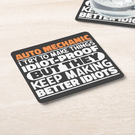 Auto Mechanic Ik probeer dingen Idiot Grappig te m Kartonnen Onderzetters (Schuin)