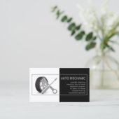 Auto Mechanic Service Zwart Wit Kaart Visitekaartje (Staand voorkant)