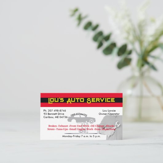 Auto Mechanische Garage Professionele Zaken Visitekaartje (Staand voorkant)