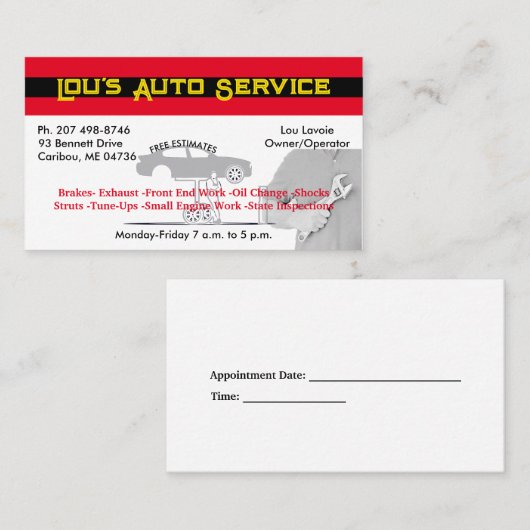 Auto Mechanische Garage Professionele Zaken Visitekaartje (Voorkant / Achterkant)