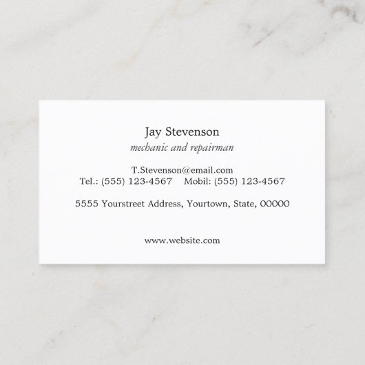 Auto-Mechanische / Home Repair Wisser Visitekaartje (Achterkant)
