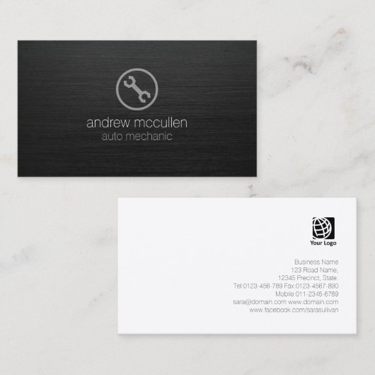 Auto Mechanische Moersleutel Ikoon Donker Geborste Visitekaartje (Voorkant / Achterkant)