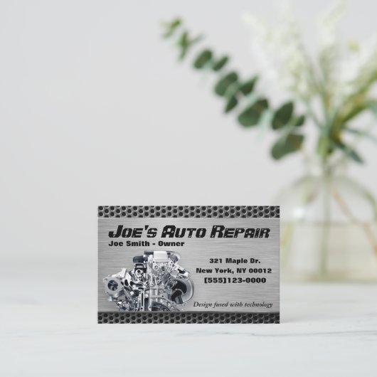 Auto-mechanische reparatie motorservice visitekaartje (Staand voorkant)
