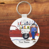 Auto Mechanische Vrouw Cartoon door PrintedPerfect Sleutelhanger (Voorkant)